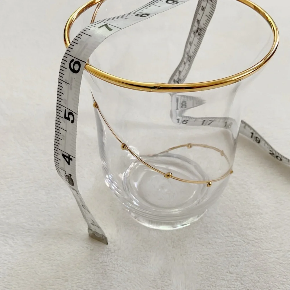 Vintage Pier 1 Clear Blown Glass Vase Gold Rim Spiral Swirl Accent 6”
